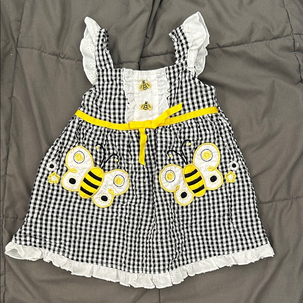 Youngland Black and White Gingham Dress with Bumble Bee Accents
